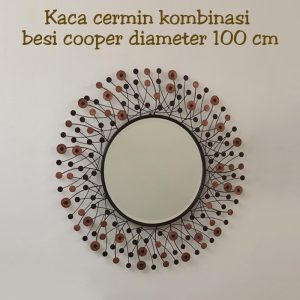 Round Wall Mirror Decoration Leolle firework-style with beveled edge, iron and copper frame in semi-gloss dark brown