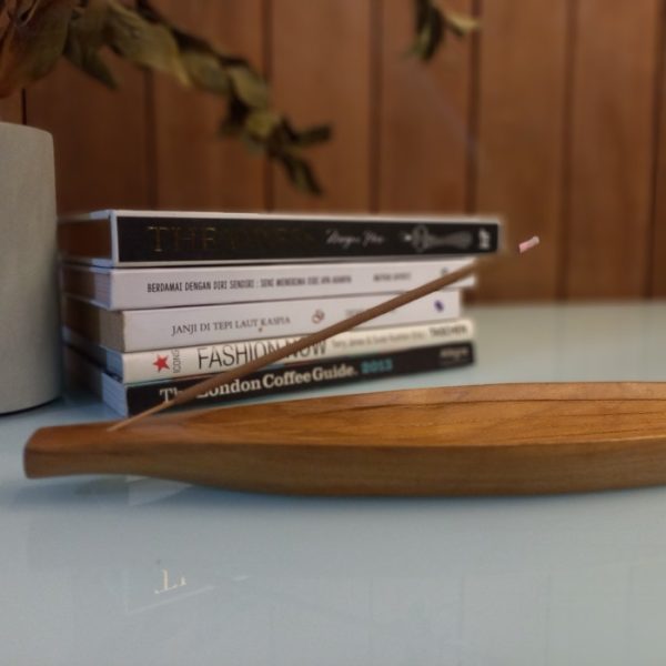 Teak Wood Incense Stick Holder – Leaf Motif Hand-Carved Room Fragrance Accessory - Image 5