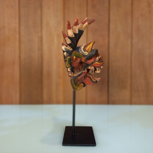 Barong Bali Mask Statue 32cm Hand-Carved Wooden Mask with Iron Stand – Feng Shui Protector Decor - Image 5