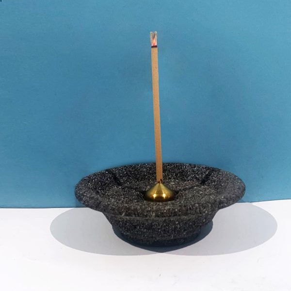 Black Lava Stone Incense and Candle Holder with Portable Brass Stick Holder - Image 5