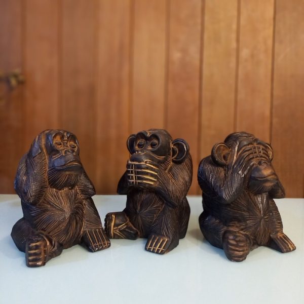 Wooden Carving 3 Monkey Statue - Image 2