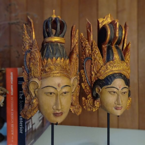 Feng Shui Decor for Prosperity & Harmony Balinese Rama and Shinta Carved Mask Set - Image 8