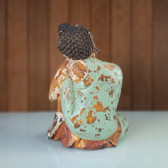 Feng Shui Buddha Meditation Wooden Statue – Antique Gold Finish for Meditation Room Decor - Image 7