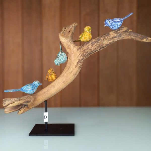 Lucky 5 Singing Birds Decorative Wooden Sculpture on Stand Tree - Image 4