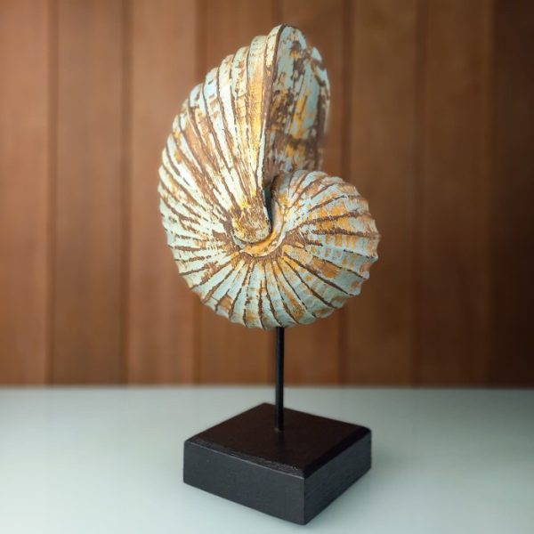 Antique Turquoise Sea Shell Statue – Hand-Carved Wooden Table Decor from Bali - Image 6