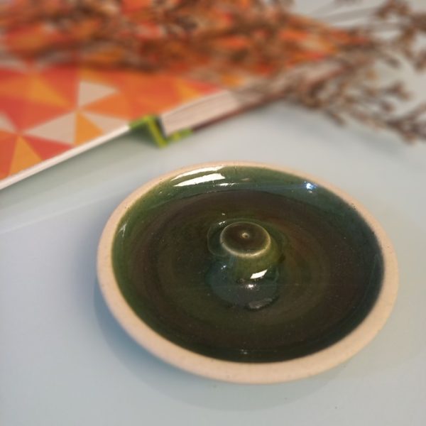 Aromatherapy Incense Holder Olive Green Handmade Ceramic - Image 3