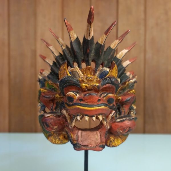 Barong Bali Mask Statue 32cm Hand-Carved Wooden Mask with Iron Stand – Feng Shui Protector Decor - Image 8