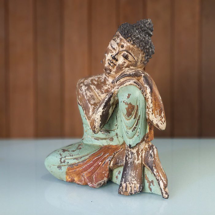 Feng Shui Buddha Meditation Wooden Statue – Antique Gold Finish for Meditation Room Decor - Image 3