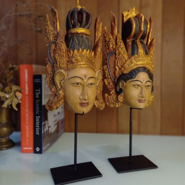 Feng Shui Decor for Prosperity & Harmony Balinese Rama and Shinta Carved Mask Set - Image 3