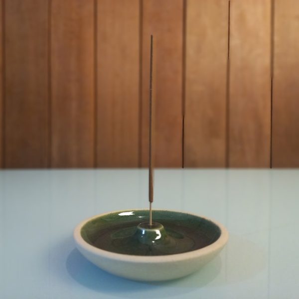 Aromatherapy Incense Holder Olive Green Handmade Ceramic - Image 5