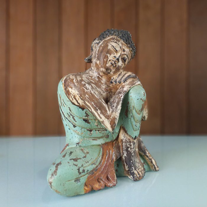 Feng Shui Buddha Meditation Wooden Statue – Antique Gold Finish for Meditation Room Decor - Image 6