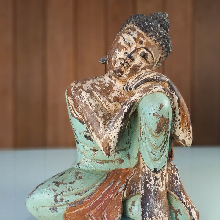 Feng Shui Buddha Meditation Wooden Statue – Antique Gold Finish for Meditation Room Decor - Image 2