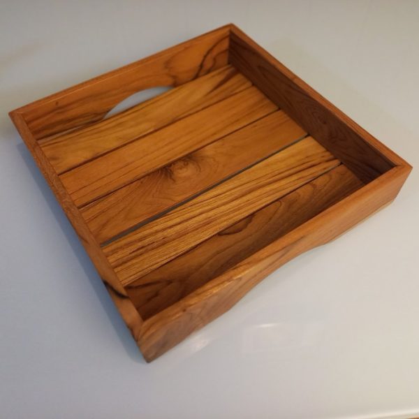 Square Strip Teak Wood Serving Tray – Minimalist Tabletop Organizer - Image 2