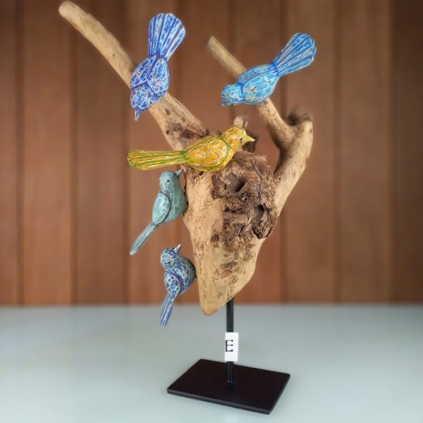 Lucky 5 Singing Birds Decorative Wooden Sculpture on Stand Tree - Image 5