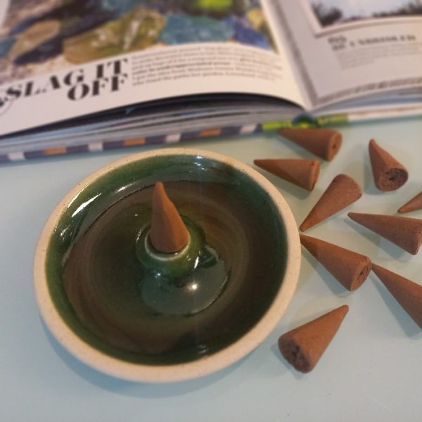 Aromatherapy Incense Holder Olive Green Handmade Ceramic - Image 7