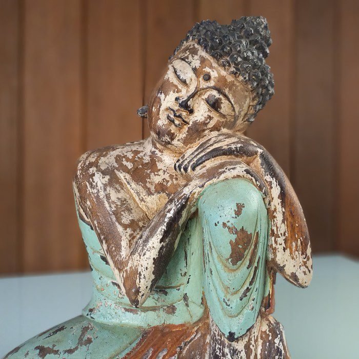 Feng Shui Buddha Meditation Wooden Statue – Antique Gold Finish for Meditation Room Decor - Image 4