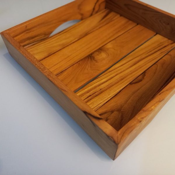 Square Strip Teak Wood Serving Tray – Minimalist Tabletop Organizer - Image 6