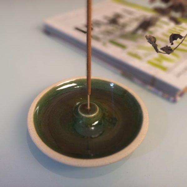 Aromatherapy Incense Holder Olive Green Handmade Ceramic - Image 2