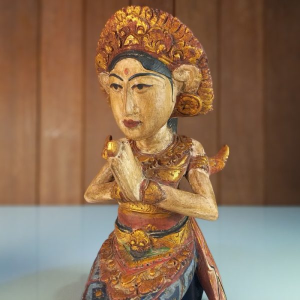 Balinese Wedding Couple Hand-Carved Wooden Statue - Image 3