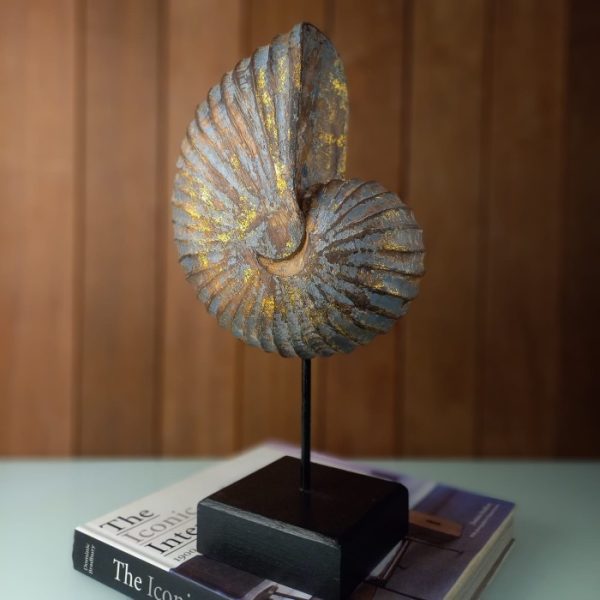 Antique Blue & Gold Sea Shell Statue handmade Balinese coastal decor