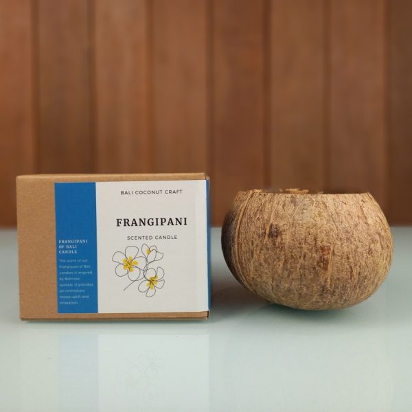 Frangipani Scented Candle in Natural Coconut Shell – Handmade Aromatherapy Candle - Image 2