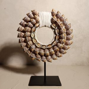 Papuan Shell Necklace Table Decor with Iron Stand – Handmade Balinese Aesthetic
