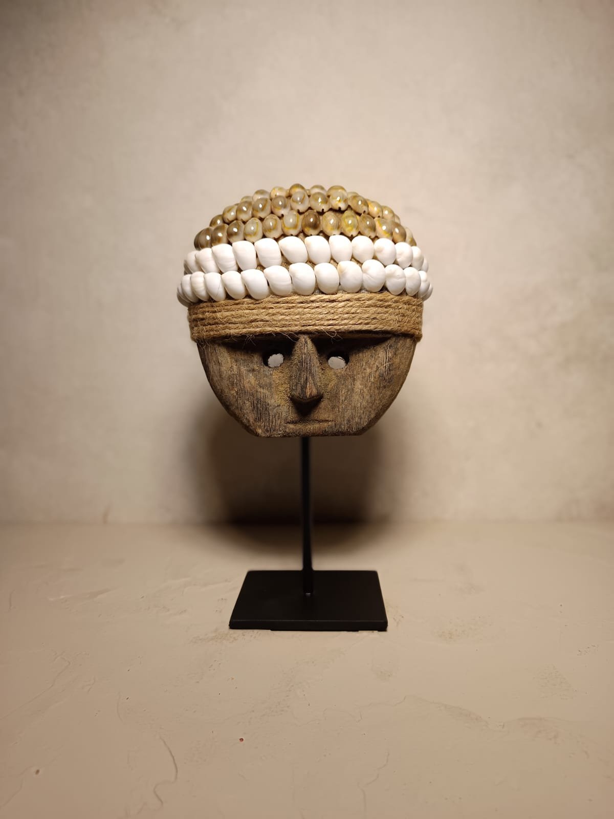 Balinese Wooden Mask Statue with Shell Decor – Table Ornament for Living Room - Image 7