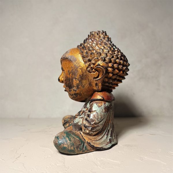 Mini antique Buddha wood statue in meditation pose – handmade Balinese decor