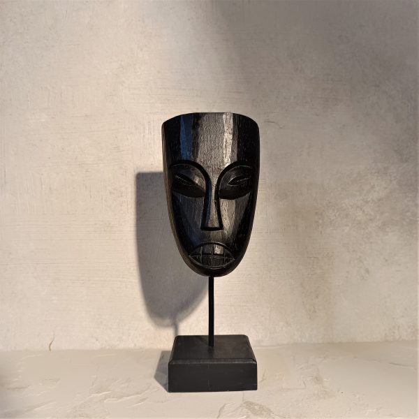 Black Wood Ethnic Mask Statue – Boho African Style Table Decor from Bali - Image 4