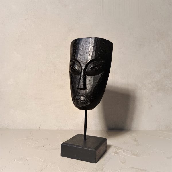Black Wood Ethnic Mask Statue – Boho African Style Table Decor from Bali - Image 2