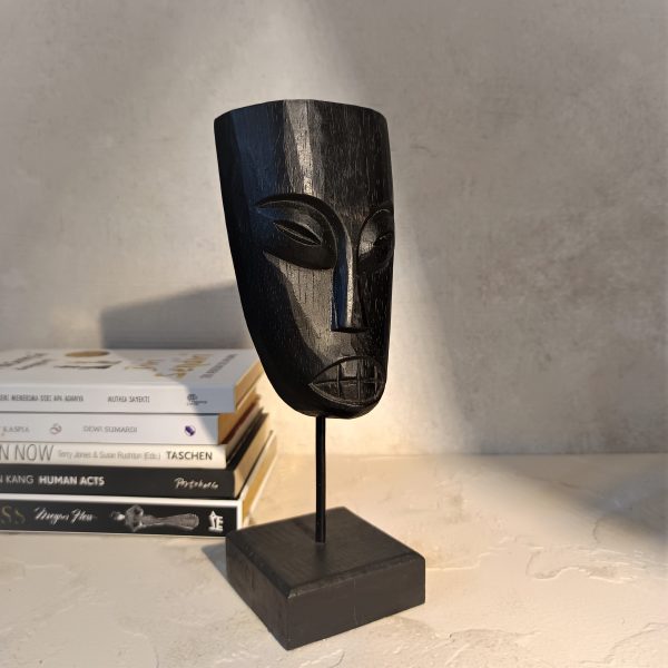 Black Wood Ethnic Mask Statue – Boho African Style Table Decor from Bali - Image 6
