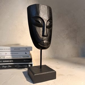 Black Wood Ethnic Mask Statue – Handmade Boho African Style Decor from Bali
