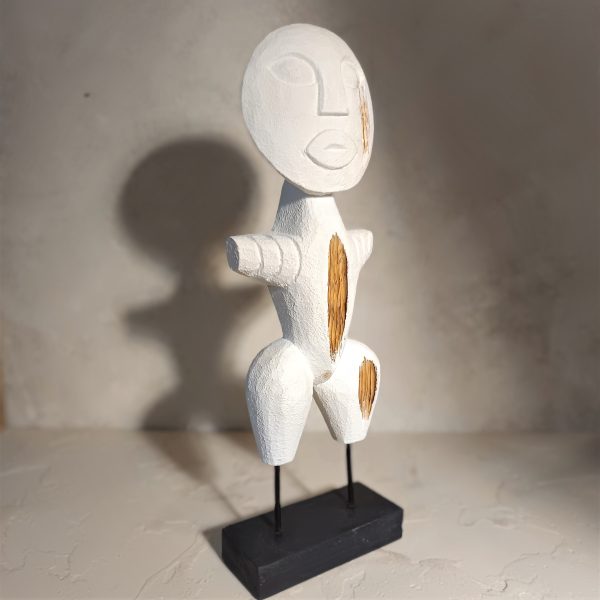 Abstract white wood figurine with rustic finish – handmade Bali primitive art decor