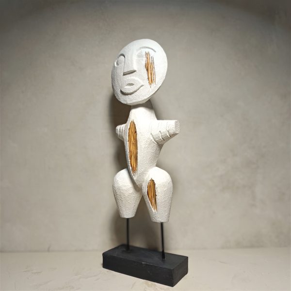 Abstract white wood figurine with rustic finish – handmade Bali primitive art decor