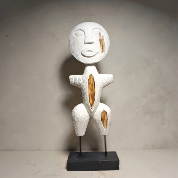 Abstract white wood figurine with rustic finish – handmade Bali primitive art decor