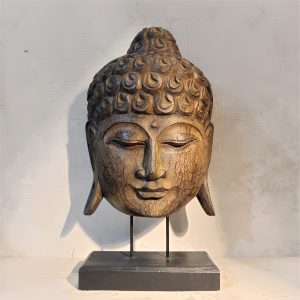 Antique Wood Buddha Head Statue – Handmade Zen Meditation Decor from Bali