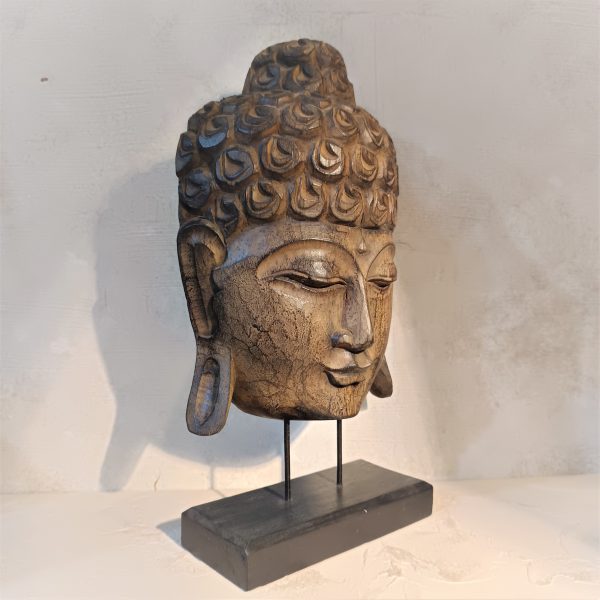 Antique Wood Buddha Head Statue – Handmade Zen Meditation Decor from Bali