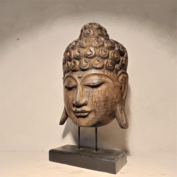 Antique Wood Buddha Head Statue – Handmade Zen Meditation Decor from Bali