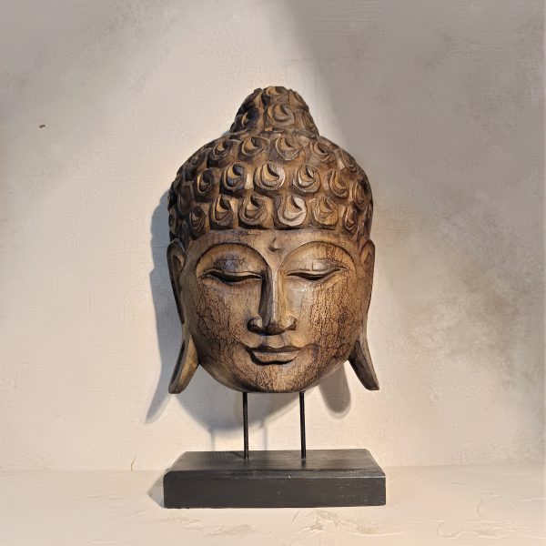 Antique Wood Buddha Head Statue – Handmade Zen Meditation Decor from Bali