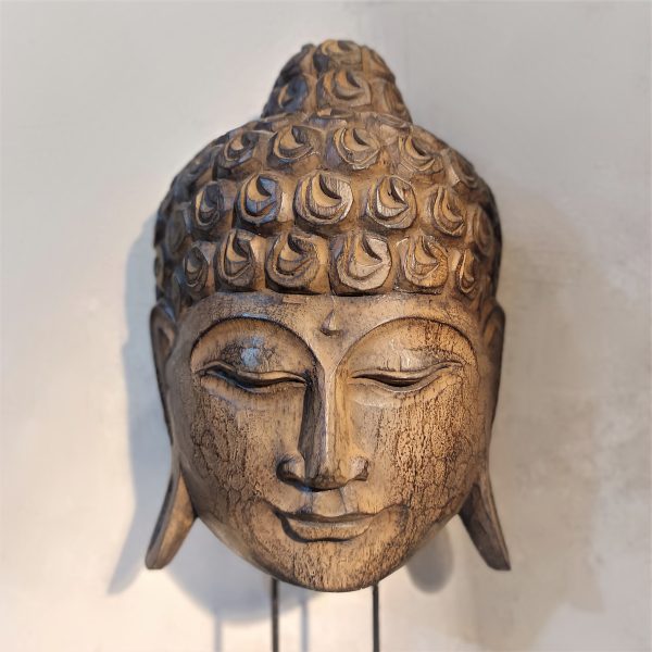 Antique Wood Buddha Head Statue – Handmade Zen Meditation Decor from Bali
