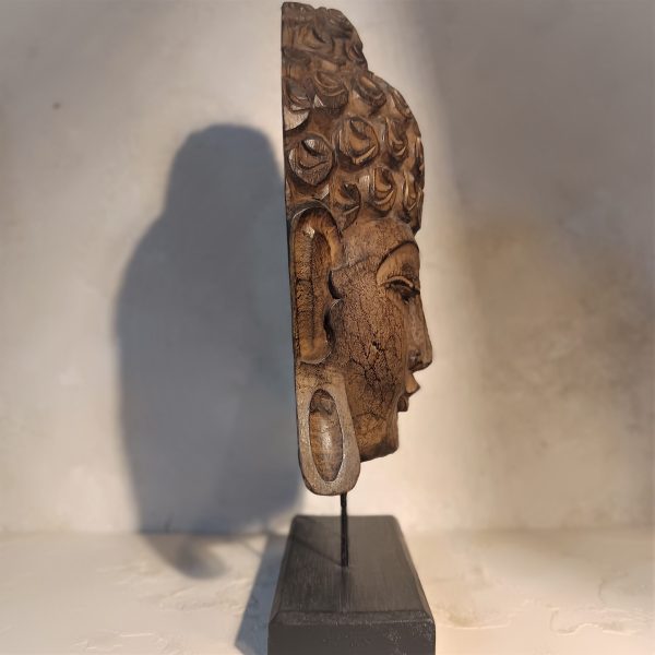 Antique Wood Buddha Head Statue – Handmade Zen Meditation Decor from Bali