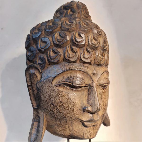 Antique Wood Buddha Head Statue – Handmade Zen Meditation Decor from Bali