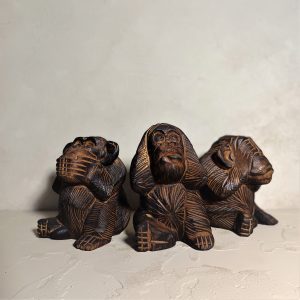 Three Wise Monkeys Wood Carving figurine set – See No Evil, Hear No Evil, Speak No Evil handmade in Bali