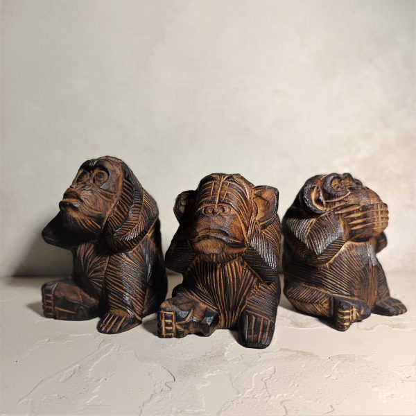 Three Wise Monkeys wooden figurine set – See No Evil, Hear No Evil, Speak No Evil handmade in Bali