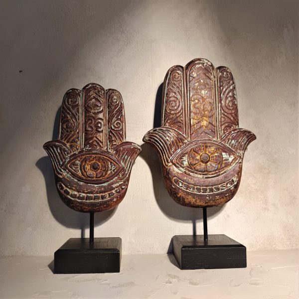 Hamsa Hand Fatima Wood Statue – Spiritual Protection Decor Handmade in Bali