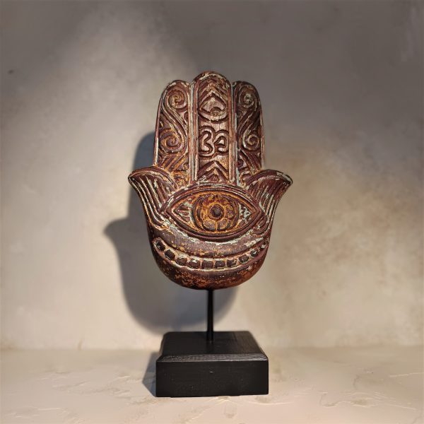 Hamsa Hand Fatima Wood Statue – Spiritual Protection Decor Handmade in Bali