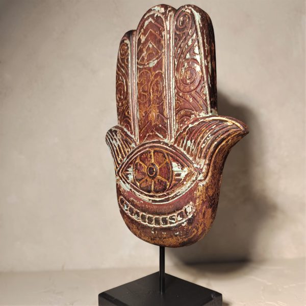 Hamsa Hand Fatima Wood Statue – Spiritual Protection Decor Handmade in Bali