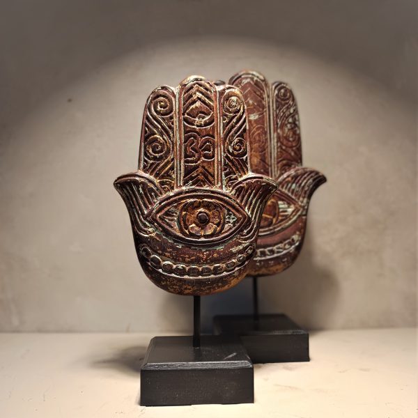Hamsa Hand Fatima Wood Statue – Spiritual Protection Decor Handmade in Bali