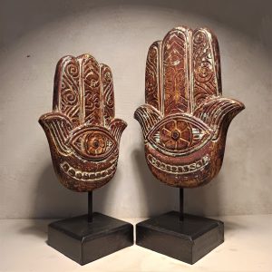 Hamsa Hand Fatima Wood Statue – Spiritual Protection Decor Handmade in Bali